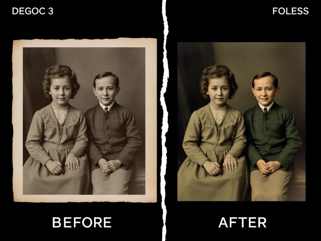 Before and after photo restoration comparison