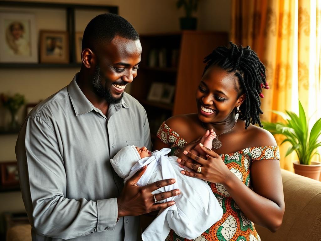 Family holding a newborn during a naming ceremony celebration