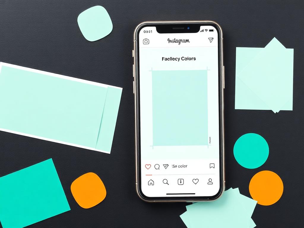 Branded social media post templates shown on a phone with colour swatches