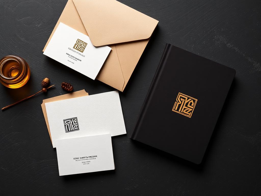 Business cards, envelope and branded notebook print design mockup